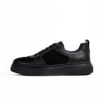 hugo boss leather lace-up trainers - black