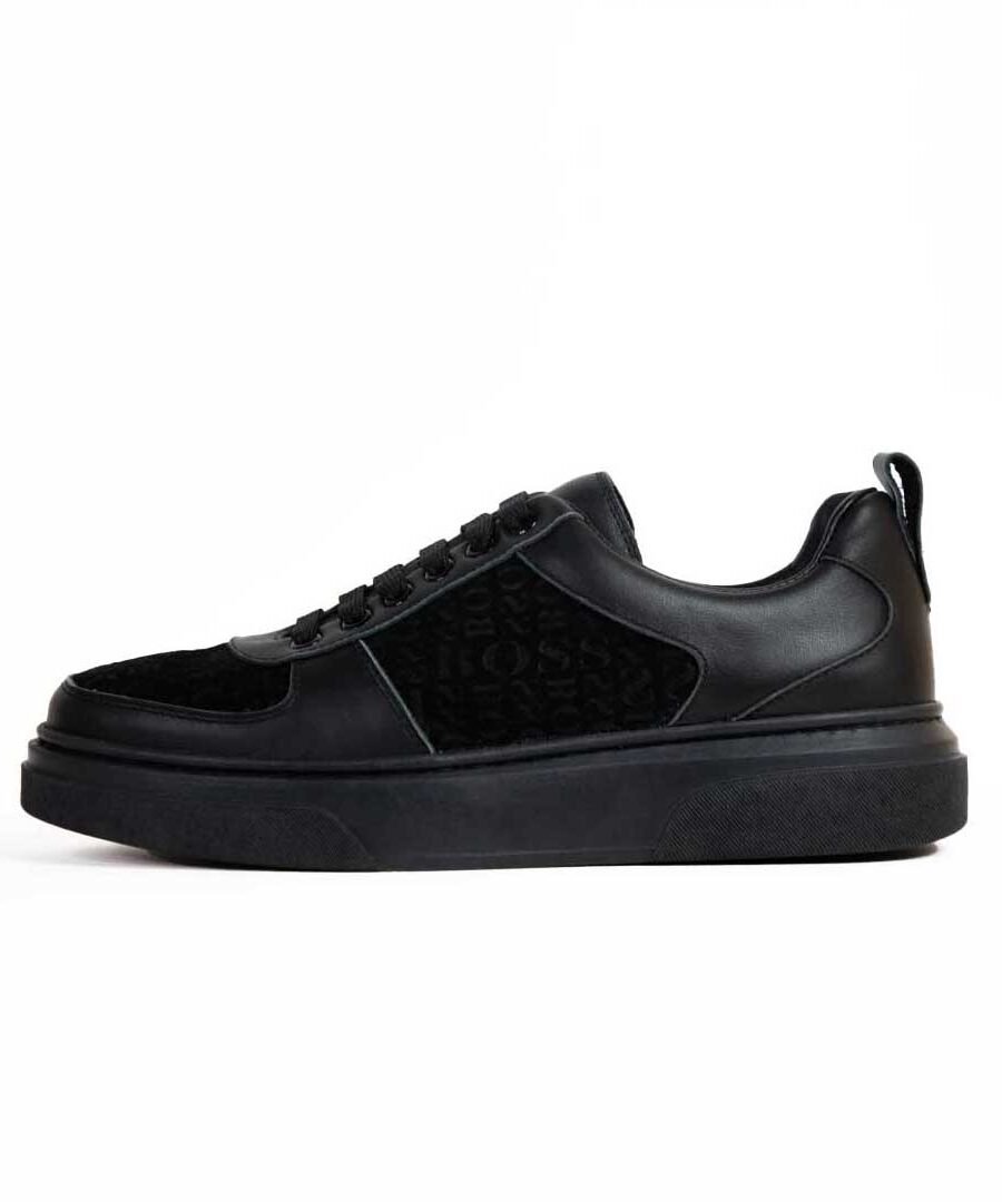 hugo boss leather lace-up trainers - black